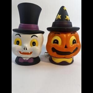 Lot Of Two Blow Molds Halloween Pumpkin And Zombie